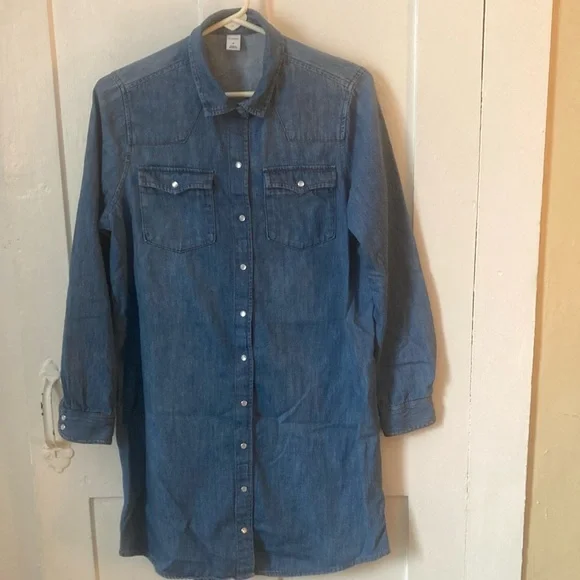 ❤️Old Navy Blue Denim Shirt Dress-medium - Picture 1 of 10